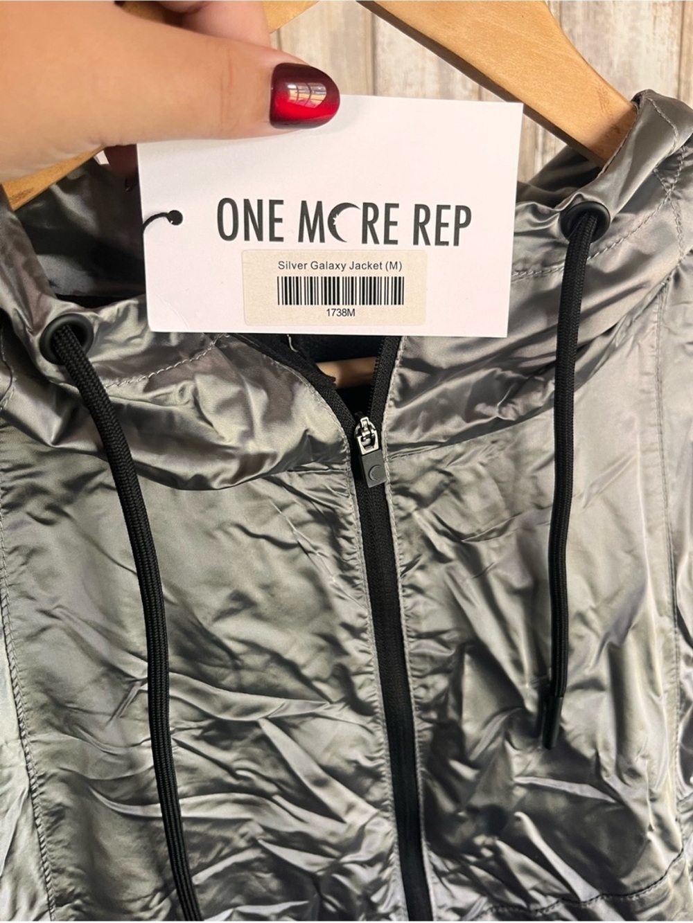 ZYIA Active Silver Galaxy Jacket Medium Metallic Hooded Windbreaker - Picture 8 of 8